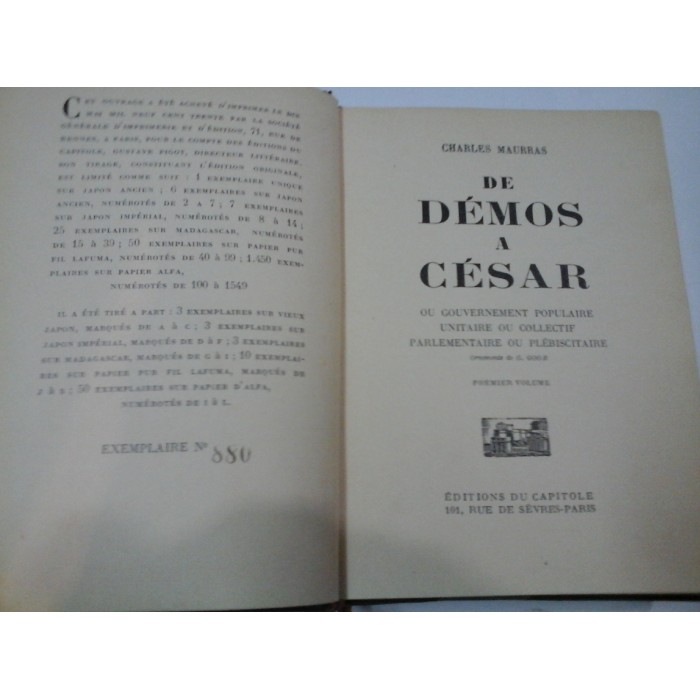 DE  DEMOS  A  CESAR  -  CHARLES  MAURRAS (2 vol)